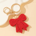 Red Beaded Bow Charm Keychain With Gold-Tone Key Ring view 4
