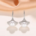 Silver Ginkgo Leaf Faux Pearl Fishhook Drop Earrings view 2