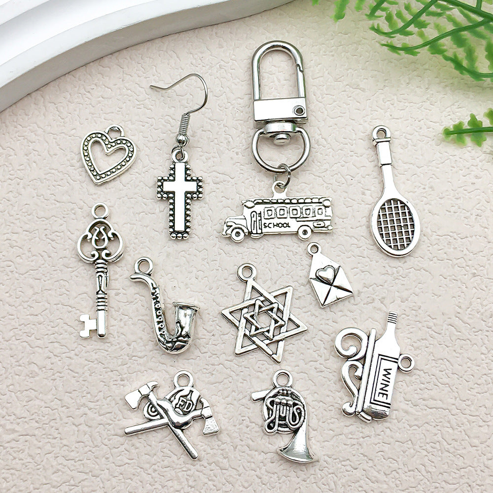 Antique Zinc Alloy Cross Heart Charm Pendants