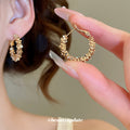 Gold And Silver Tone Textured Open Hoop Stud Earrings view 3