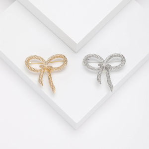 Textured Outline Bow Brooch in Gold and Silver Tones