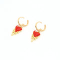 Gold Tone Red Heart Drip Charm Huggie Drop Earrings view 4