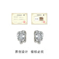 Silver Liquid Irregular Frame Oval Zircon Stud Earrings view 3
