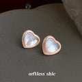 Rose Gold Beaded Heart Mother Of Pearl Stud Earrings Pair view 4