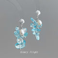 Silver Tone Aqua Chip Cluster Pearl And Shell Shape Drop Earrings view 1