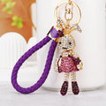 Long Legged Jeweled Rabbit Girl Keychain in a Crystal Dress view 2