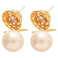 Gold Swirl Clear Stone and Pearl Drop Stud Earrings view 5