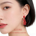 Red Round Stud Asymmetric Wealth Power Character Earrings view 3