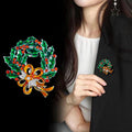 Red Green Christmas Wreath Wreath Crystal Enamel Metal Brooch Pin view 4