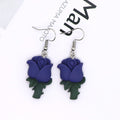 Silver Tone Purple Resin Rose Flower Hook Earrings view 5