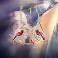 Silver Tone Red Cardinal Teardrop Frame Drop Earrings view 2