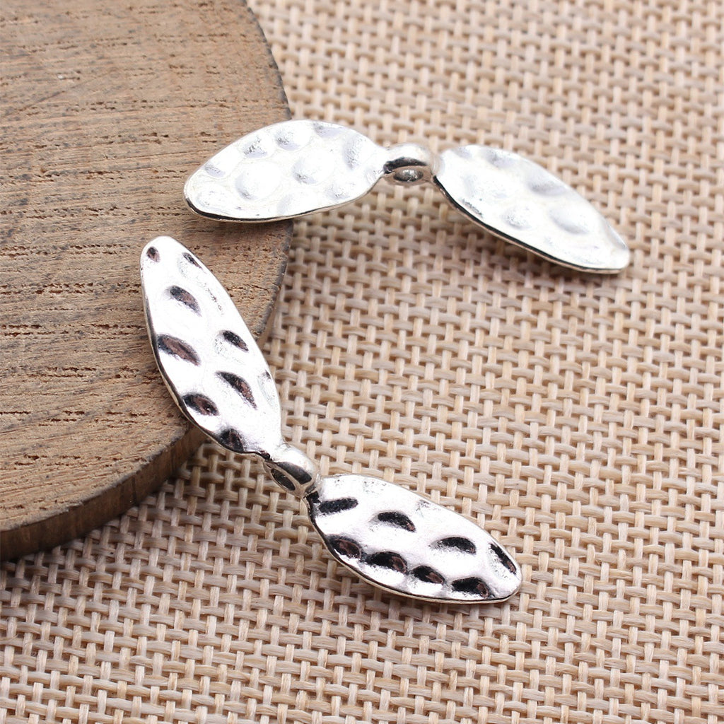 42x10mm 2.1g Antique Silver Zinc Alloy Hammered Wing Spacer Beads for Bracelet Jewelry Making