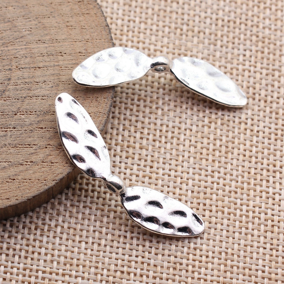 42x10mm 2.1g Antique Silver Zinc Alloy Hammered Wing Spacer Beads for Bracelet Jewelry Making