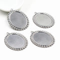 Beaded Edge Oval Stainless Steel Cabochon Pendant Trays view 1