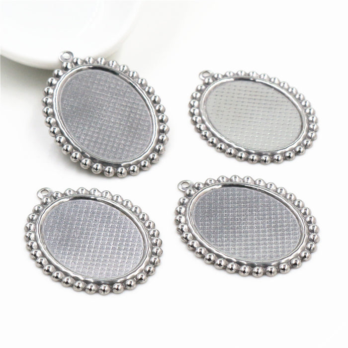 Beaded Edge Oval Stainless Steel Cabochon Pendant Trays
