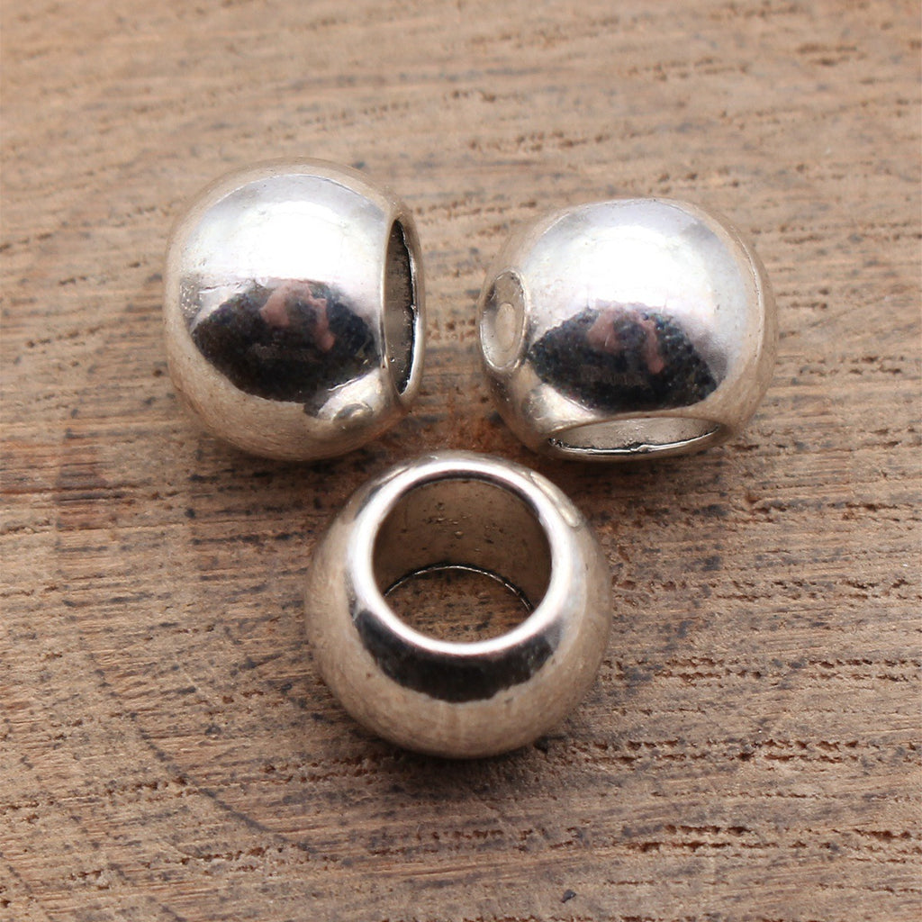 12x12x8.7mm 2.9g Antique Silver Zinc Alloy Smooth Round Large Hole Spacer Beads for Jewelry Making