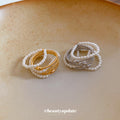Multi Layer Pearl Open Ring Metal Bead Bands Silver view 4