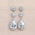 Silver Clear Triple Halo Teardrop Bridal Drop Earrings view 2