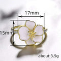 Gold White Enamel Flower Ring Clear Accents Sizes 6-10 view 4
