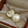 Cream Pearl Resin Crescent Bite Large Stud Earrings view 1