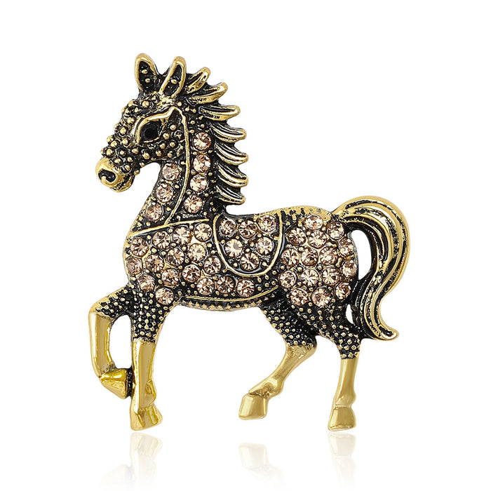 Antique Crystal Horse Brooch in Brown Black Blue or Red