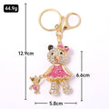 Rhinestone Parent Child Bear Keychain Pink Dress Mini Cub view 3