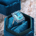 Silver Tone Blue Rectangular Double Halo Crystal Ring view 4