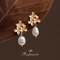 Gold Flower Cluster Freshwater Pearl Drop Earrings Pair view 3