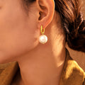 Gold U Hoop Earrings Imitation Pearl Drop Dangles Pair view 3