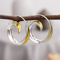 Silver Gold Two-Tone Spiral Swirl Drop Hoop Earrings view 5