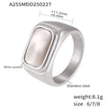 White Seashell Rectangle Signet Ring Stainless Steel Gold Silver Tone view 6