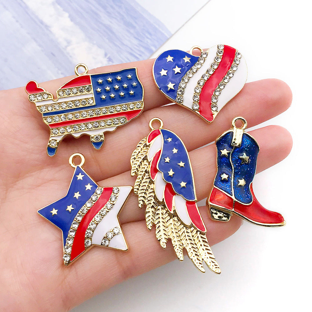 Enamel Zinc Alloy USA Flag Wing Boot Star Charm Pendant for DIY Earrings Necklace