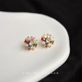 Gold Tone Multicolor Clear Stone Flower Cluster Stud Earrings view 1