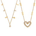 Crystal Heart and Mixed Charm Necklace Collection in Two Metal Tones view 5