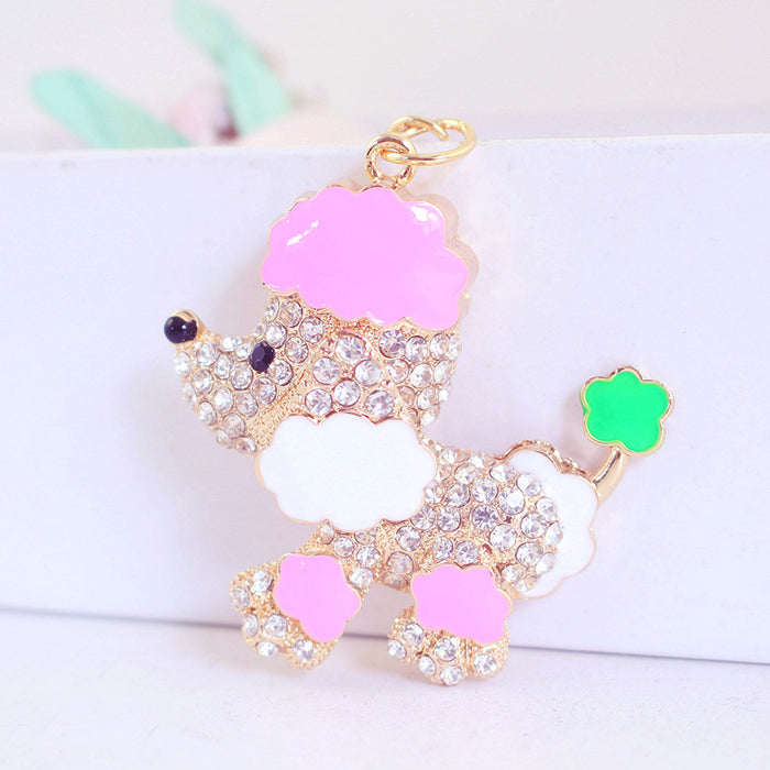 Cute Rhinestone Poodle Dog Keychain Zinc Alloy Bag Charm Key Ring Gift