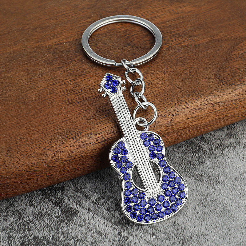 Rhinestone Guitar Metal Keychain Musical Instrument Charm