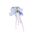 Satin Bow Hair Claw With Pearl Like Fringe In Blue White Or Lavender view 5