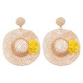 Woven Straw Hat Pendant Earrings with Yellow Flowers view 5