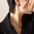 Cushion Crystal Pendant Necklace Stud Earrings Red Blue view 8
