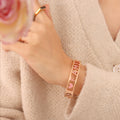 Gold Steel Rose FAMILY Letter Pink Heart Hinge Bangle view 7