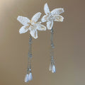 White Pearl Beaded Orchid Flower Necklace Drop Earrings view 7
