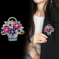 Flower Basket Crystal Metal Brooch Pin 4.9 x 5 cm for Jackets and Lapels view 4