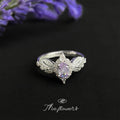 Silver Tone Purple Oval Stone Clear Butterfly Wing Open Ring view 4
