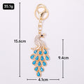 Rhinestone Peacock Keychain Teardrop Tail Gold Clasp Six Colors view 3