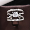 Silver Tone Layered Open Band Ring With Clear Center Stone view 3