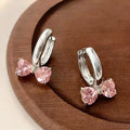 Heart Bow Crystal Huggie Hoop Earrings Gold Silver Clear Pink view 5