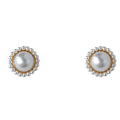 Gold Tone Large White Pearl And Small Pearl Halo Stud Earrings view 5