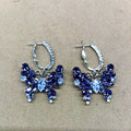 Purple Crystal Butterfly Hoop Drop Earrings in Silver Tone view 6