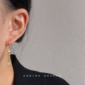 Gold Hook Beaded Drop Earrings Cream Shell Green Bead view 2