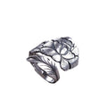 Antique Silver Peony Flower Leaf Open Adjustable Ring view 5